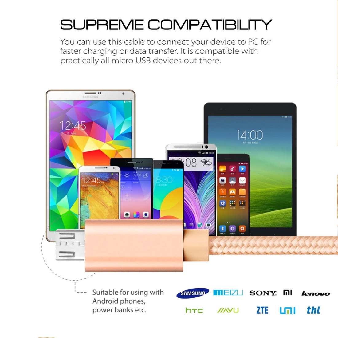 3A Woven Style Metal Head Micro USB to USB Data / Charger Cable, Cable Length: 3m(Gold)