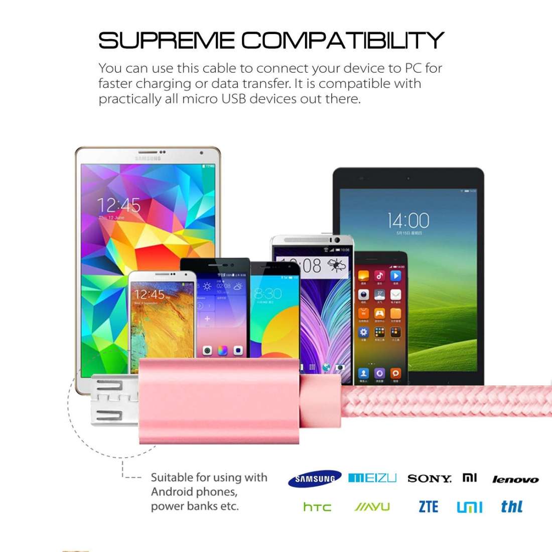 3A Woven Style Metal Head Micro USB to USB Data / Charger Cable, Cable Length: 3m(Rose Gold)