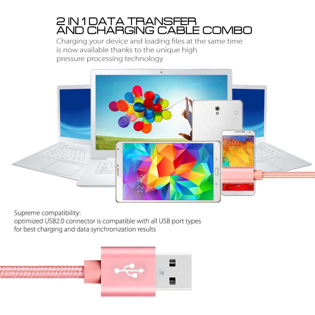 3A Woven Style Metal Head Micro USB to USB Data / Charger Cable, Cable Length: 3m(Rose Gold)