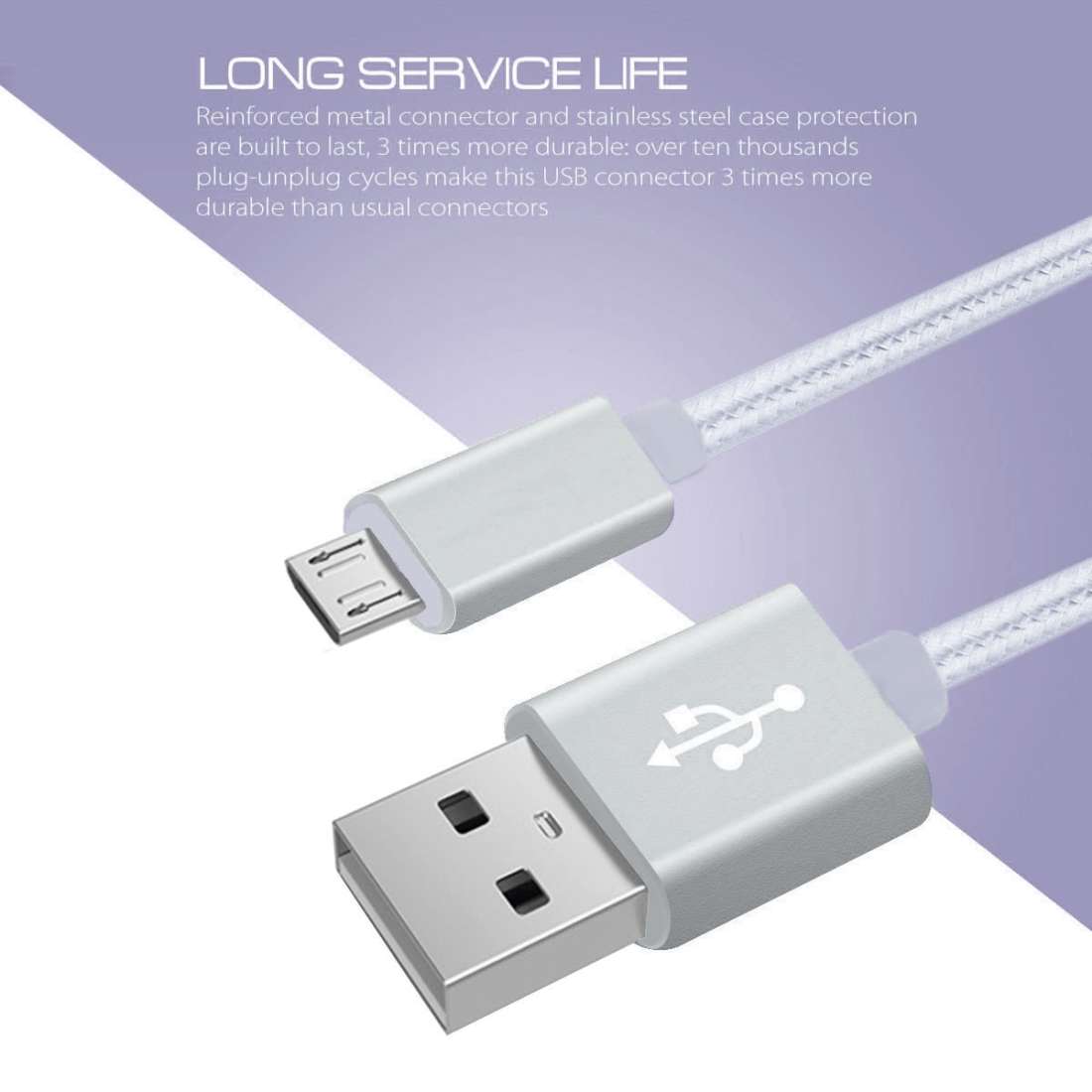 3A Woven Style Metal Head Micro USB to USB Data / Charger Cable, Cable Length: 3m(Silver)