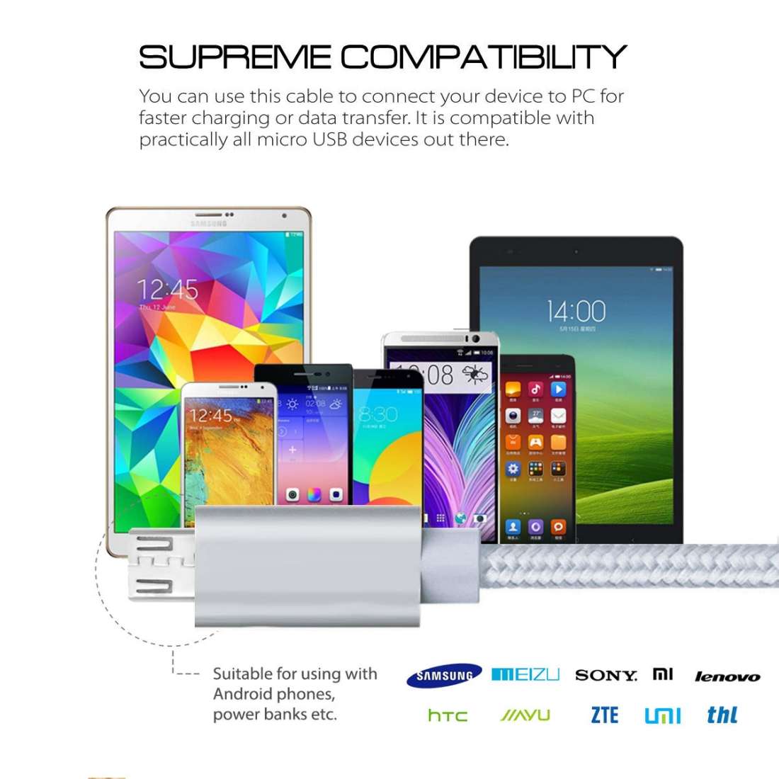 3A Woven Style Metal Head Micro USB to USB Data / Charger Cable, Cable Length: 3m(Silver)