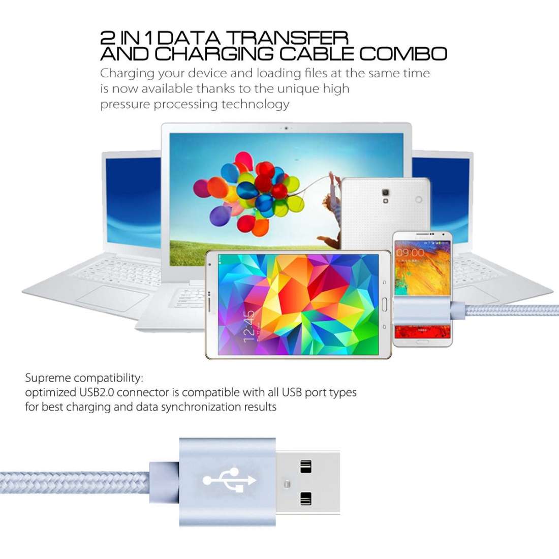 3A Woven Style Metal Head Micro USB to USB Data / Charger Cable, Cable Length: 3m(Silver)