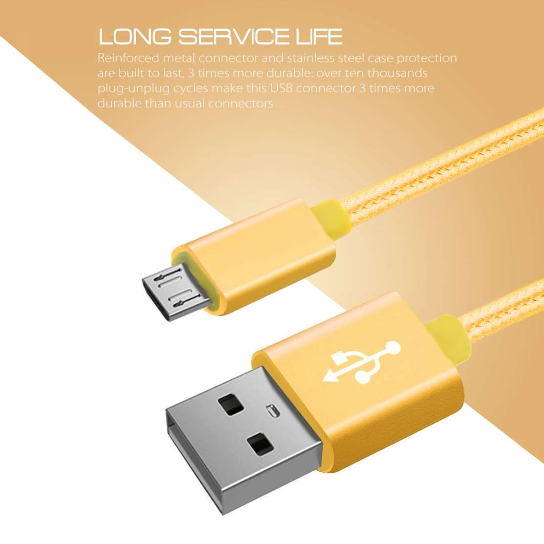 3A Woven Style Metal Head Micro USB to USB Data / Charger Cable, Cable Length: 3m(Yellow)