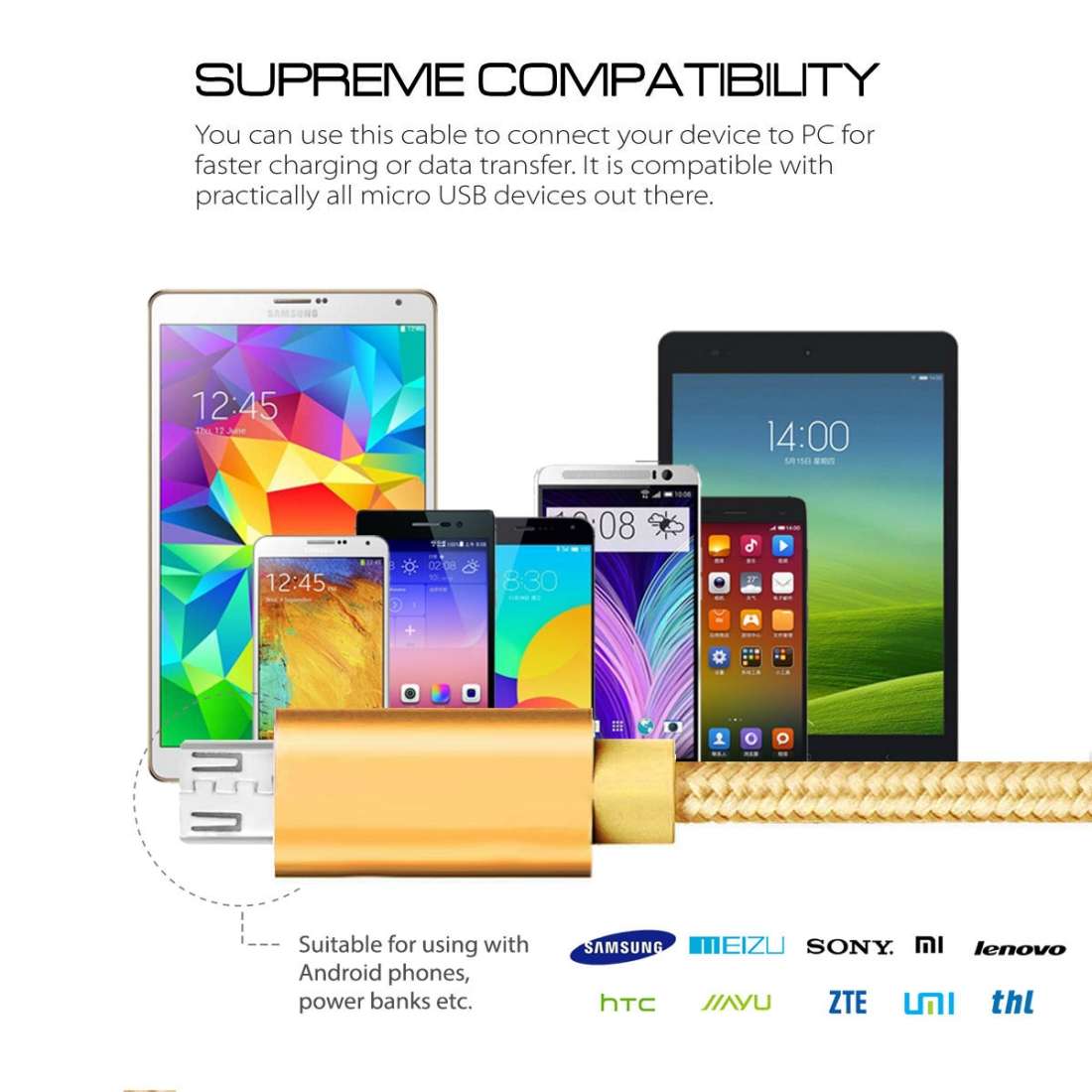 3A Woven Style Metal Head Micro USB to USB Data / Charger Cable, Cable Length: 3m(Yellow)