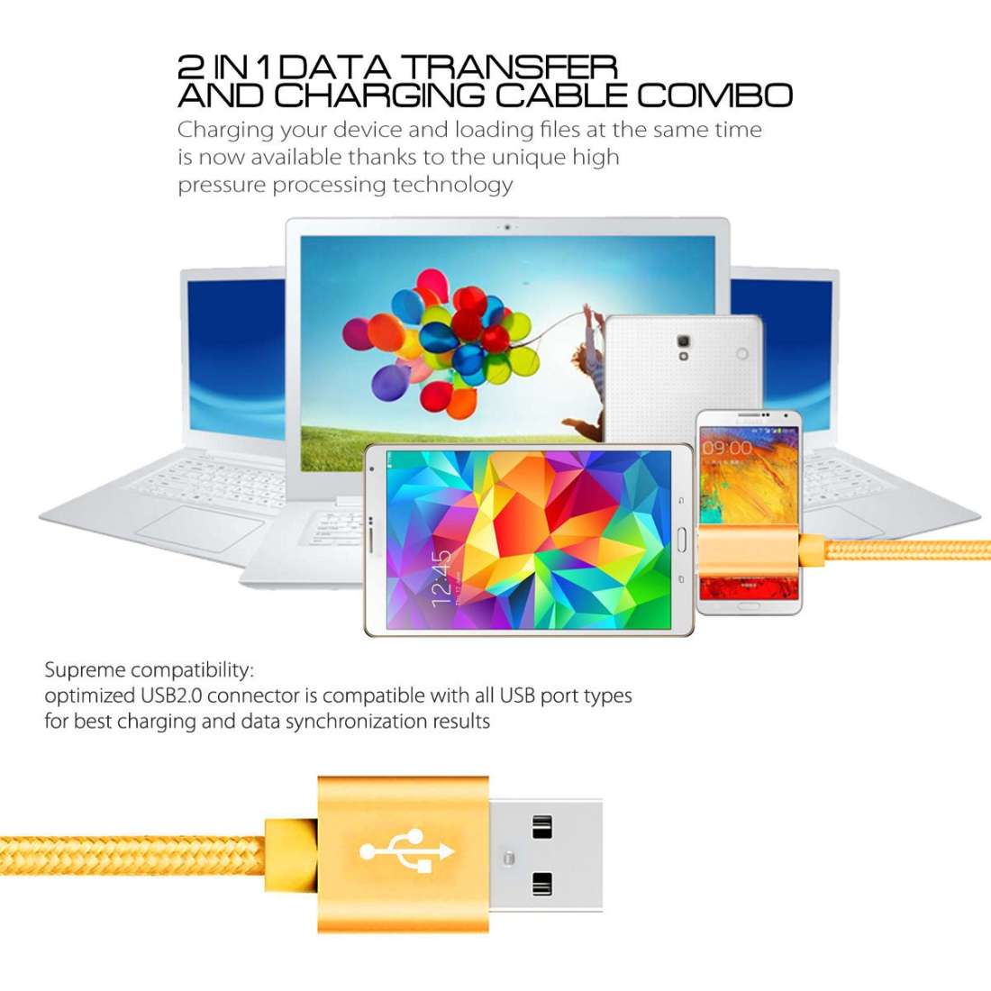 3A Woven Style Metal Head Micro USB to USB Data / Charger Cable, Cable Length: 3m(Yellow)