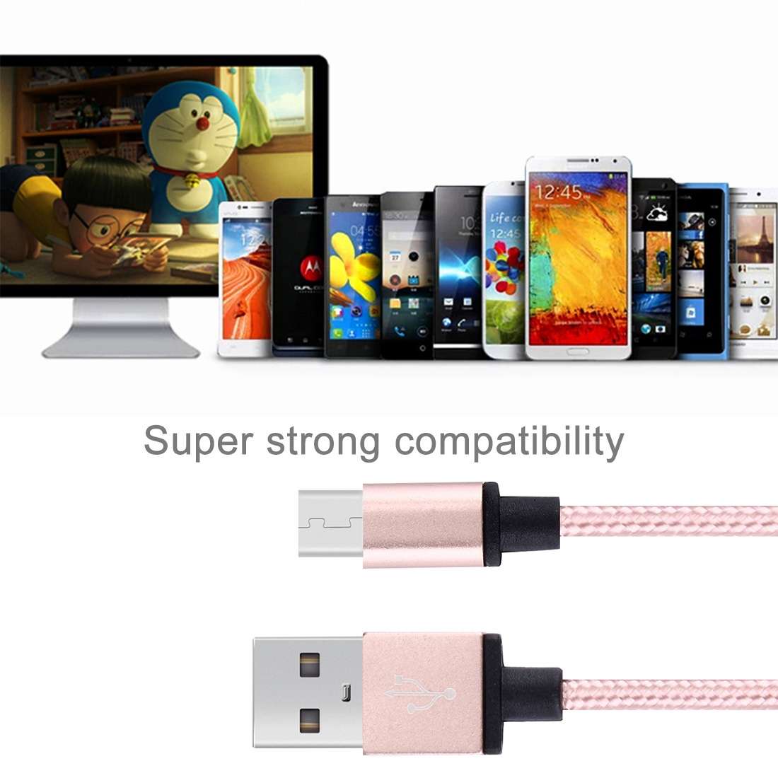 1m Woven Style Metal Head 58 Cores Micro USB to USB 2.0 Data / Charger Cable
