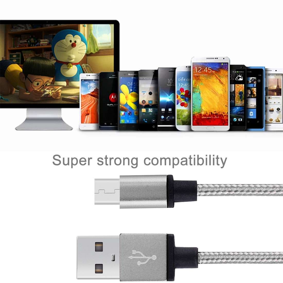 1m Woven Style Metal Head 58 Cores Micro USB to USB 2.0 Data / Charger Cable