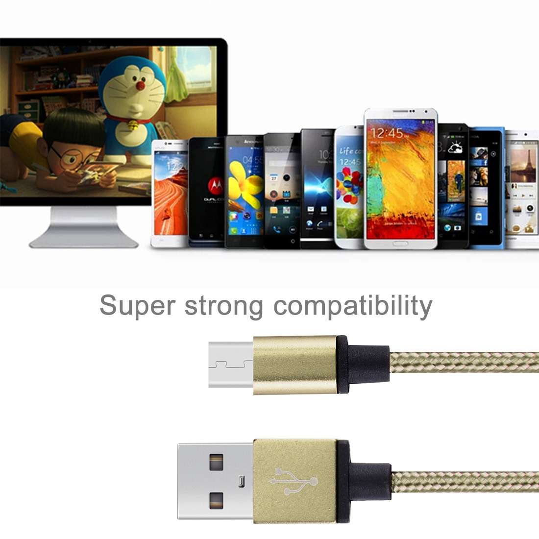 1m Woven Style Metal Head 58 Cores Micro USB to USB 2.0 Data / Charger Cable