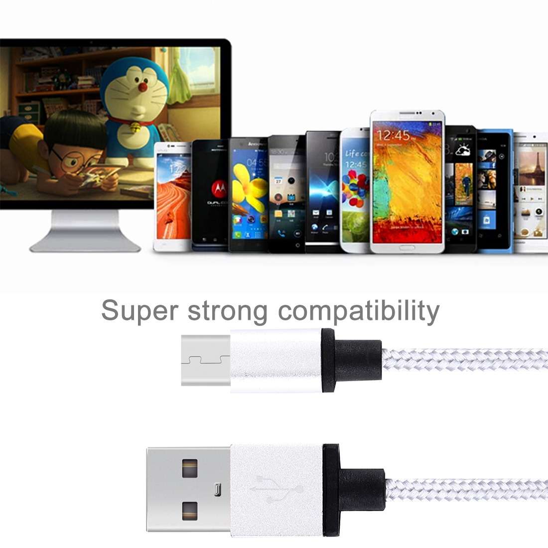 1m Woven Style Metal Head 58 Cores Micro USB to USB 2.0 Data / Charger Cable