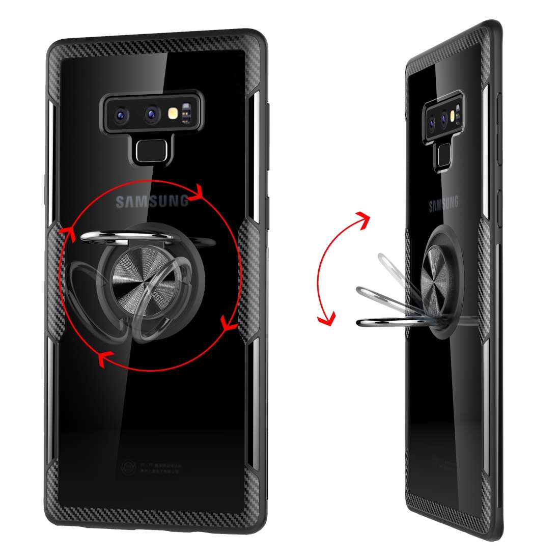 Scratchproof TPU + Acrylic Ring Bracket Protective Case for Galaxy Note 9(Black)