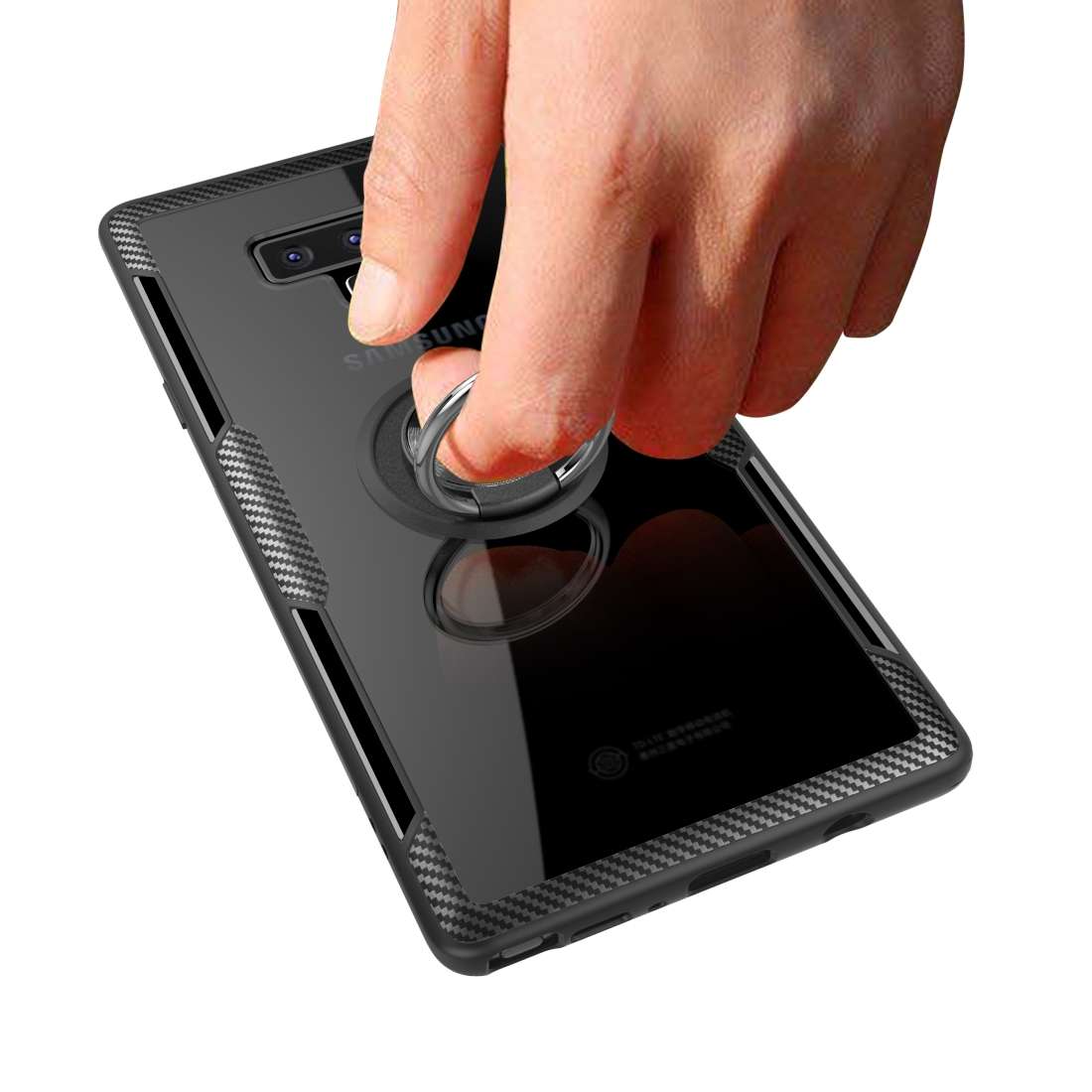 Scratchproof TPU + Acrylic Ring Bracket Protective Case for Galaxy Note 9(Black)