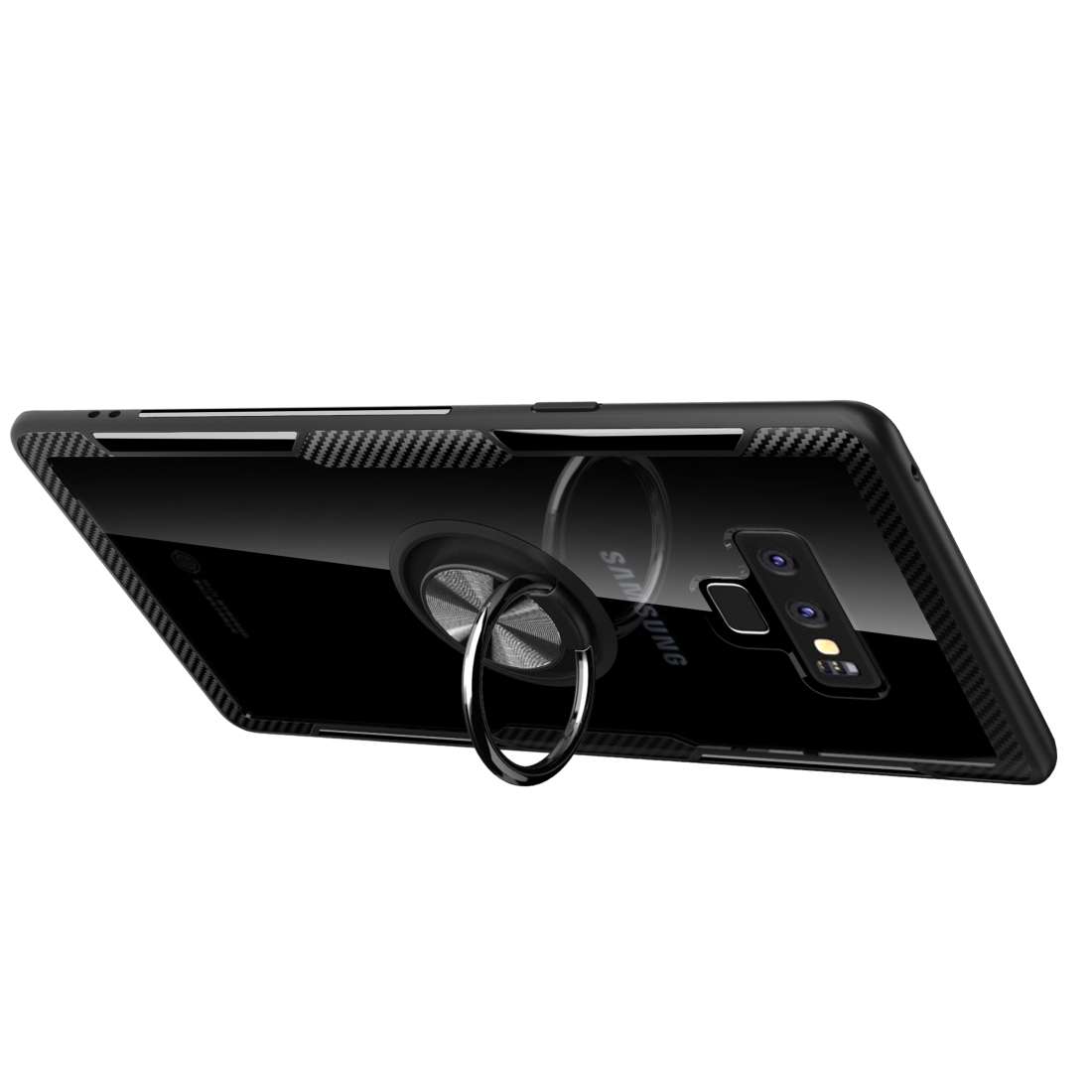 Scratchproof TPU + Acrylic Ring Bracket Protective Case for Galaxy Note 9(Black)