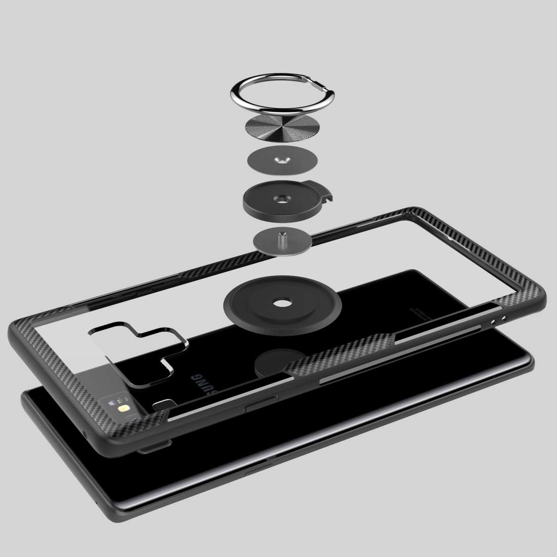Scratchproof TPU + Acrylic Ring Bracket Protective Case for Galaxy Note 9(Black)