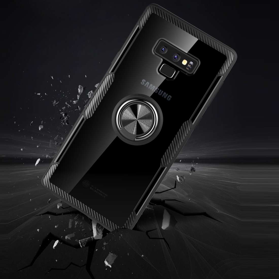 Scratchproof TPU + Acrylic Ring Bracket Protective Case for Galaxy Note 9(Black)