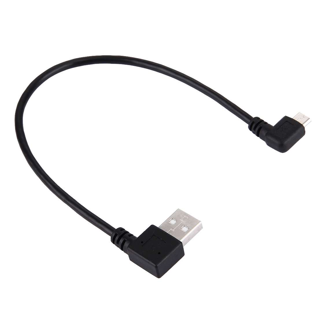 20cm USB 2.0 Male Bent Right Turn Reversion 90 Degrees to Micro USB Male Bent Data Charging Cable