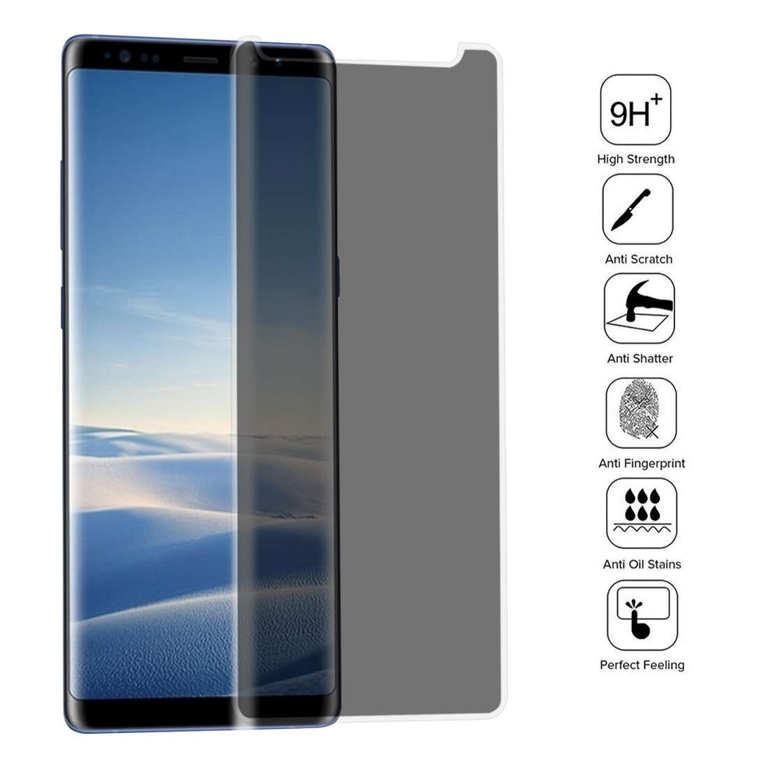 For Galaxy Note 8 0.26mm 9H Surface Hardness 3D Curved Privacy Anti-glare Non-full Screen Tempered G