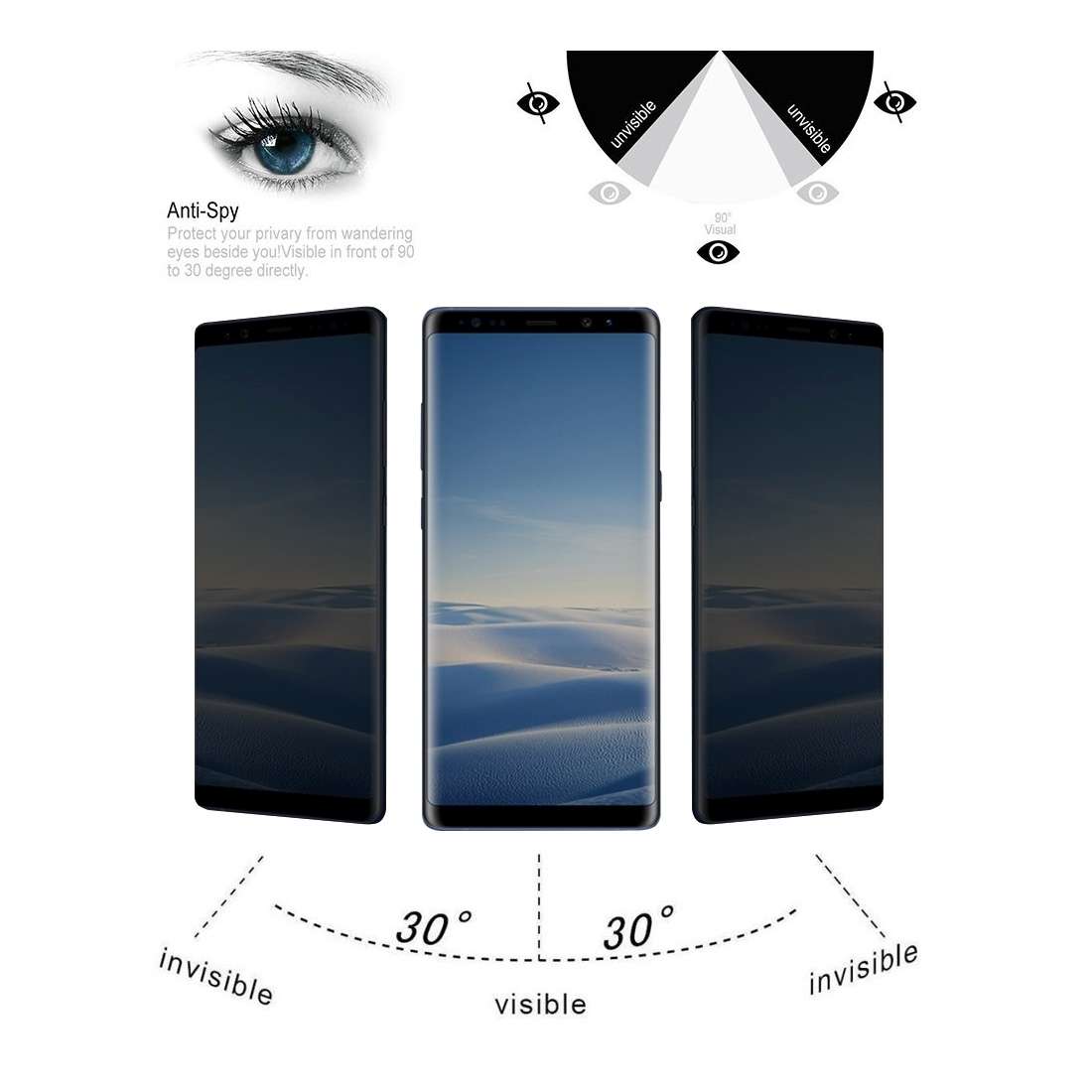 For Galaxy Note 8 0.26mm 9H Surface Hardness 3D Curved Privacy Anti-glare Non-full Screen Tempered G