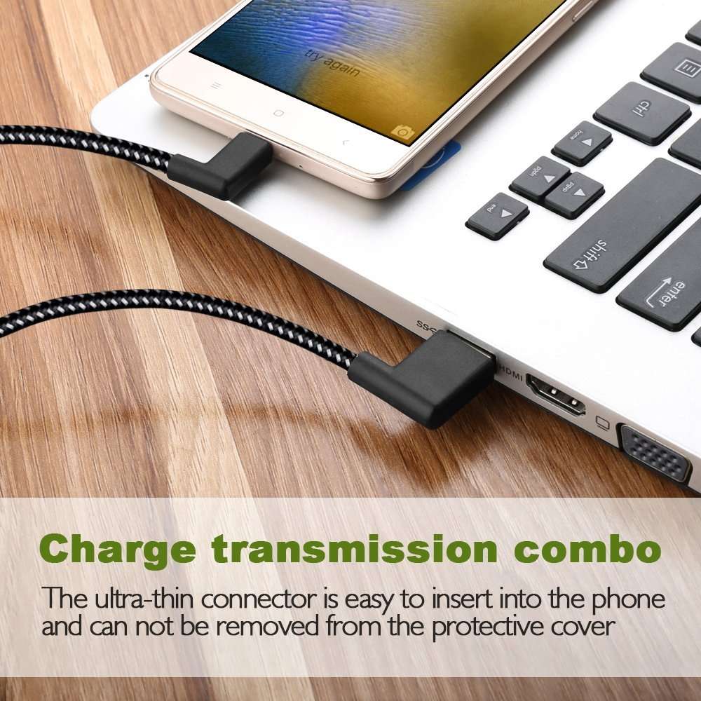 2m 2A USB to USB-C / Type-C Nylon Weave Style Double Elbow Data Sync Charging Cable