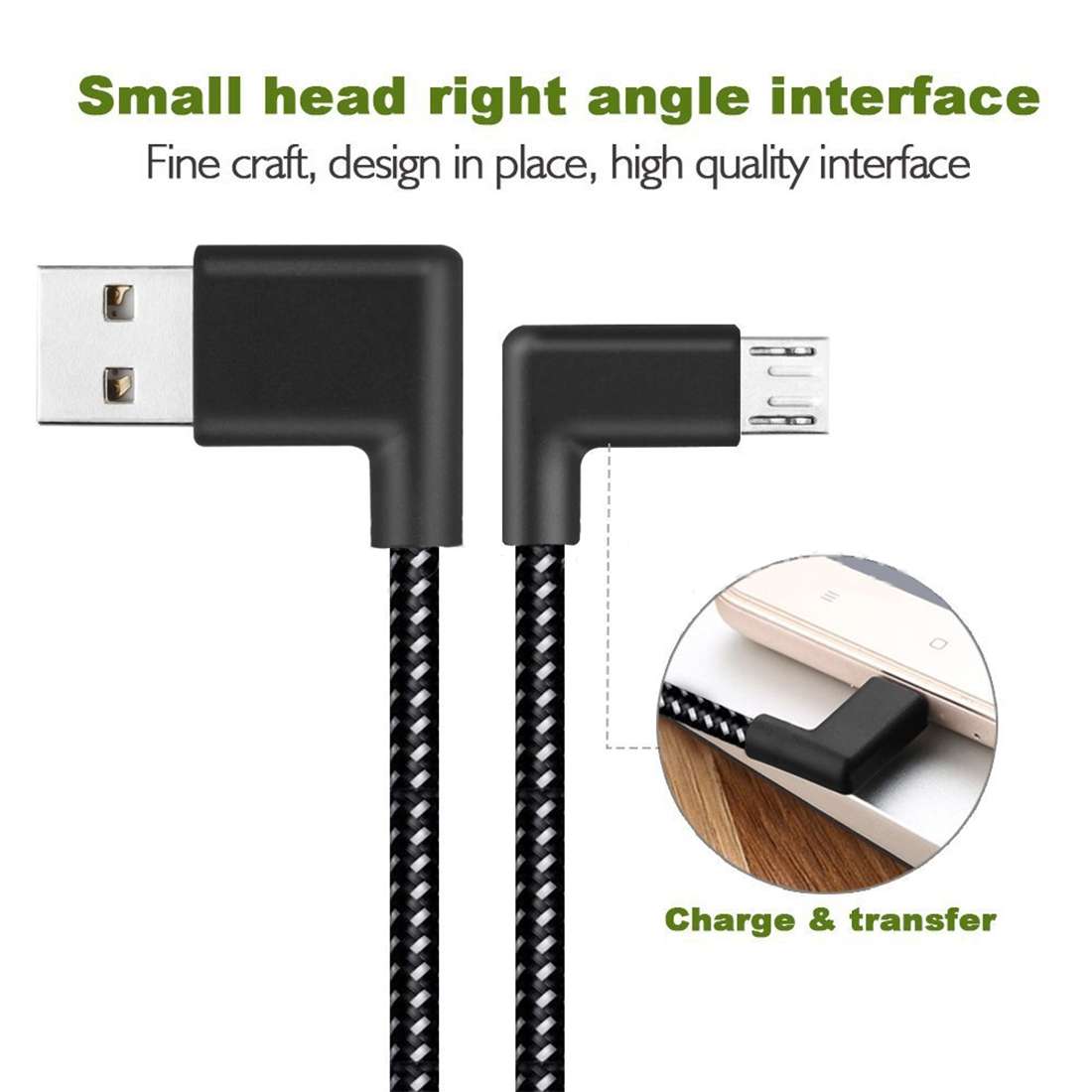 2m 2A USB to Micro USB Weave Style Double Elbow Data Sync Charging Cable