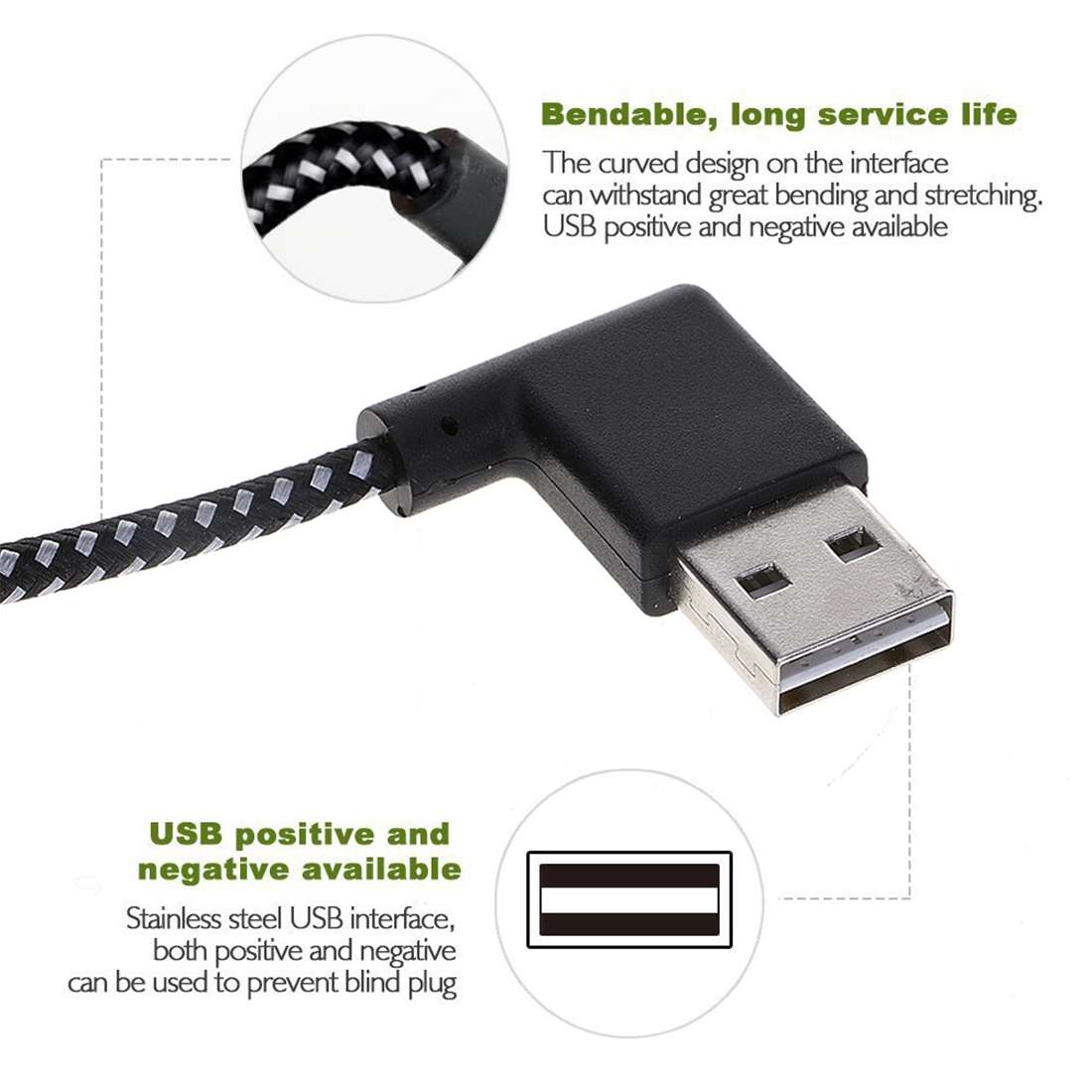 2m 2A USB to Micro USB Weave Style Double Elbow Data Sync Charging Cable