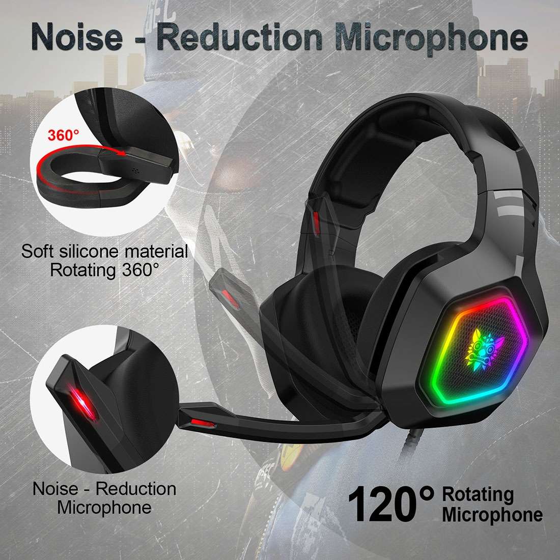 ONIKUMA K10 3.5mm Computer Games Wired Headset with RGB LED Light