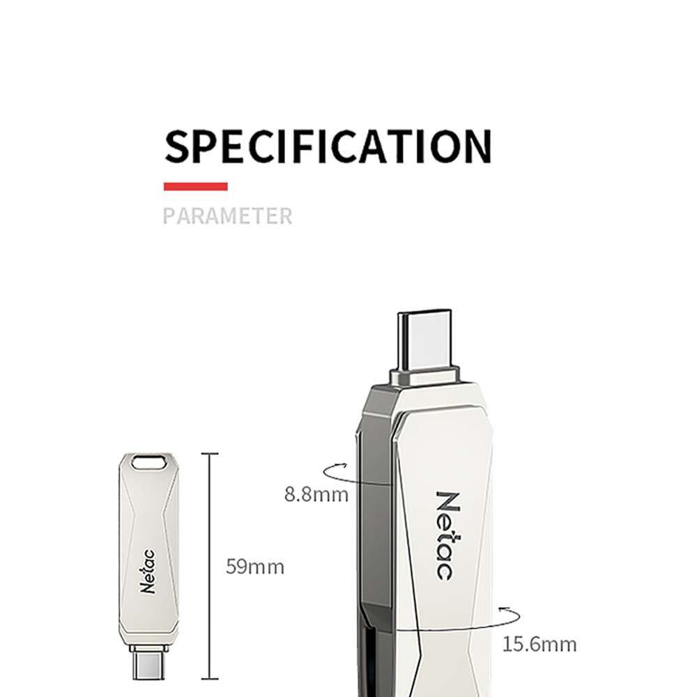 Netac U782C 32GB USB-C / Type-C + USB 3.0 360 Degrees Rotation Zinc Alloy Flash Drive OTG U Disk