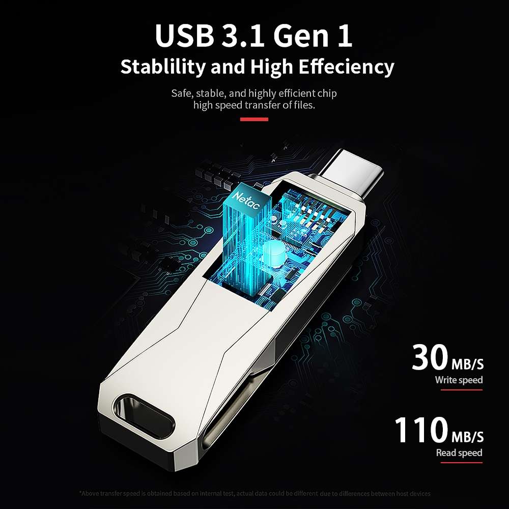 Netac U782C 32GB USB-C / Type-C + USB 3.0 360 Degrees Rotation Zinc Alloy Flash Drive OTG U Disk