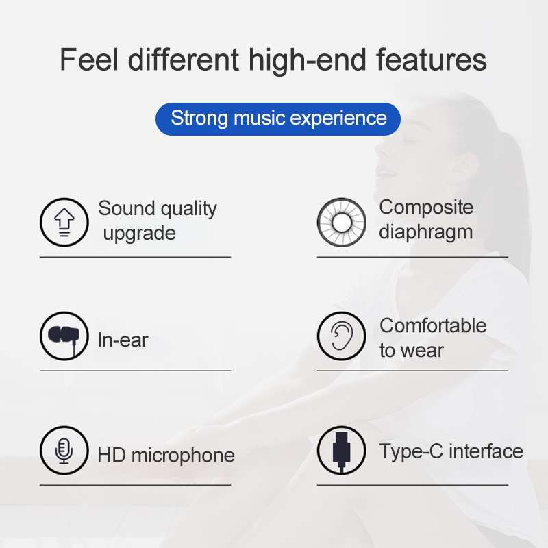 USB-C / Type-C Interface In Ear Wired Mega Bass Earphone with Mic (Black)