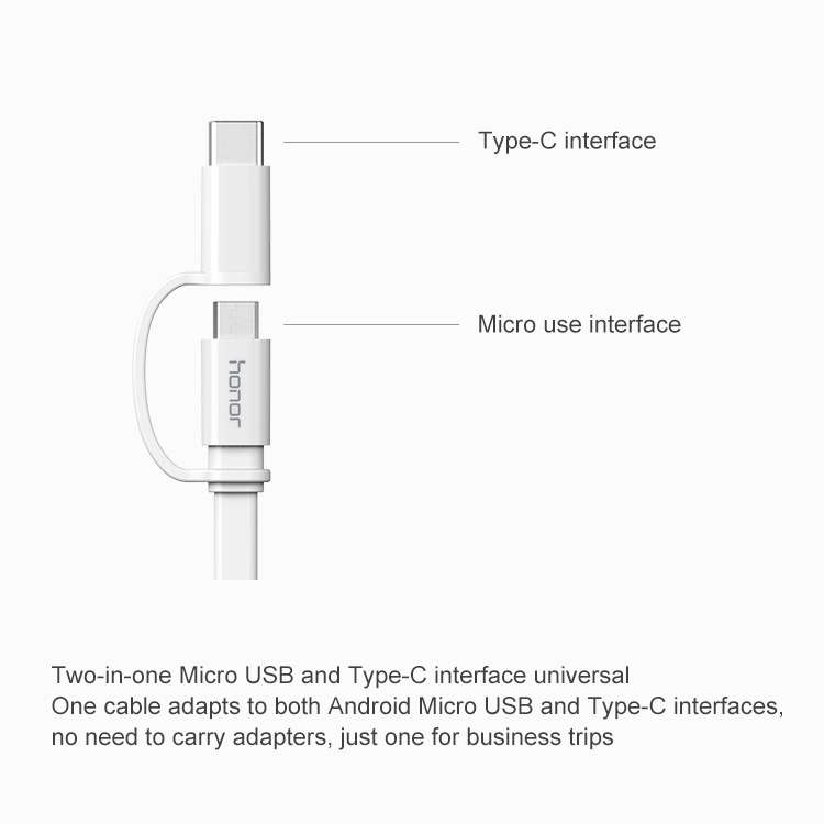 Original Honor AP55S 2 in 1 2A USB to USB-C / Type-C + Micro USB Interface Charging an ... (White)