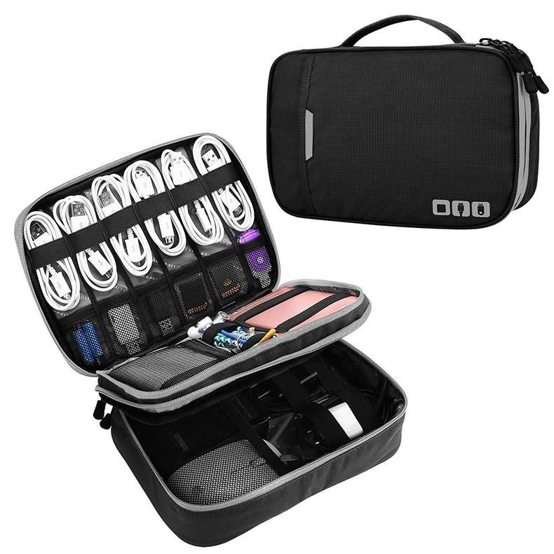 Multi-functional Headphone Charger Data Cable Storage Bag Portable Power Pack, Size: L ... (Black)