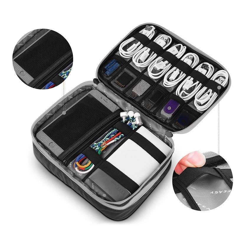 Multi-functional Headphone Charger Data Cable Storage Bag Portable Power Pack, Size: L ... (Black)