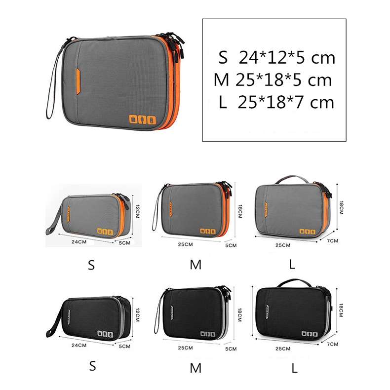 Multi-functional Headphone Charger Data Cable Storage Bag Portable Power Pack, Size: L ... (Black)