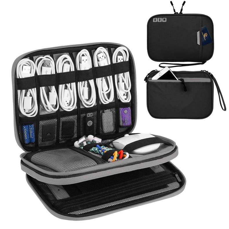 Multi-functional Headphone Charger Data Cable Storage Bag Portable Power Pack, Size:M ... (Black)