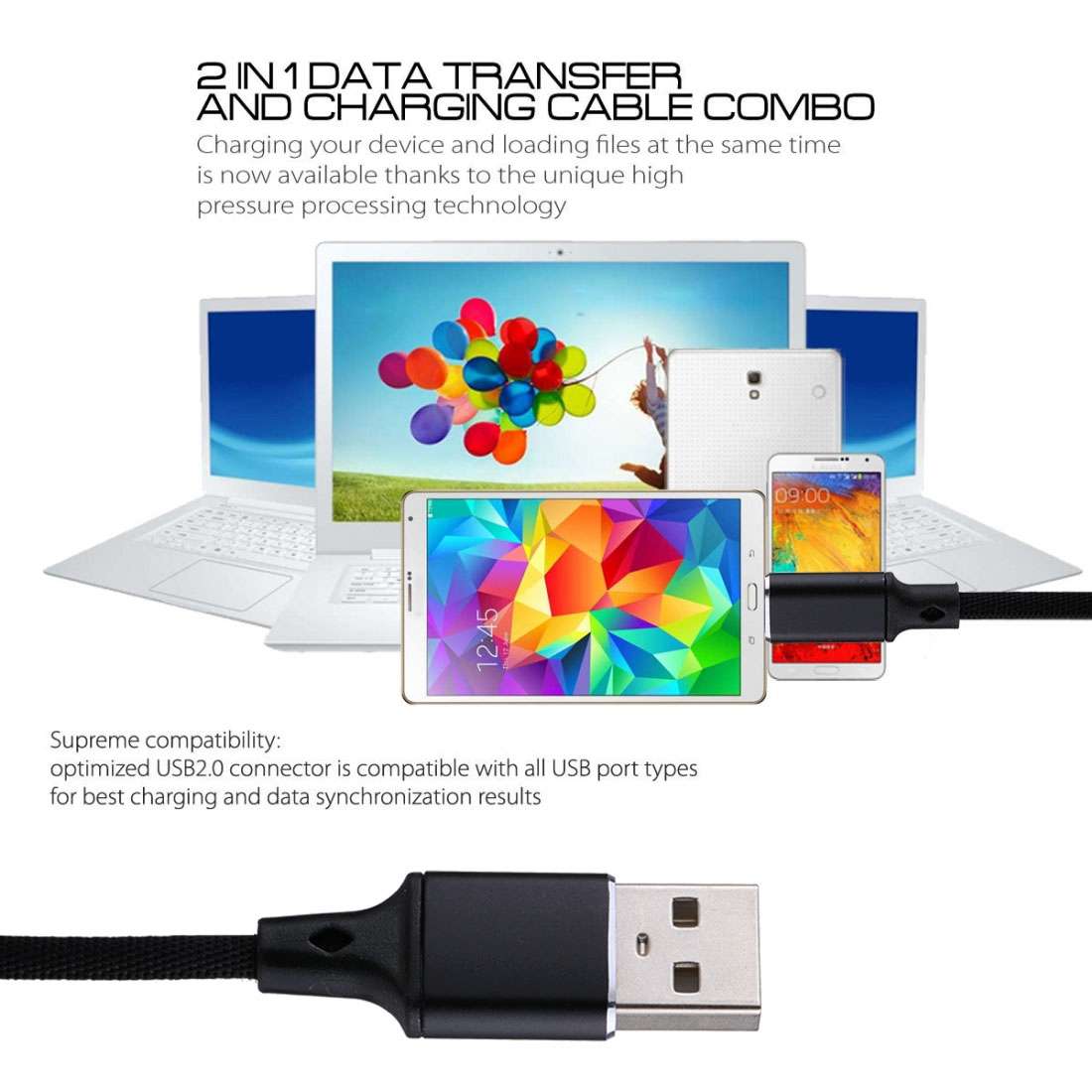 1m 2A Output USB to Micro USB Nylon Weave Style Data Sync Charging Cable