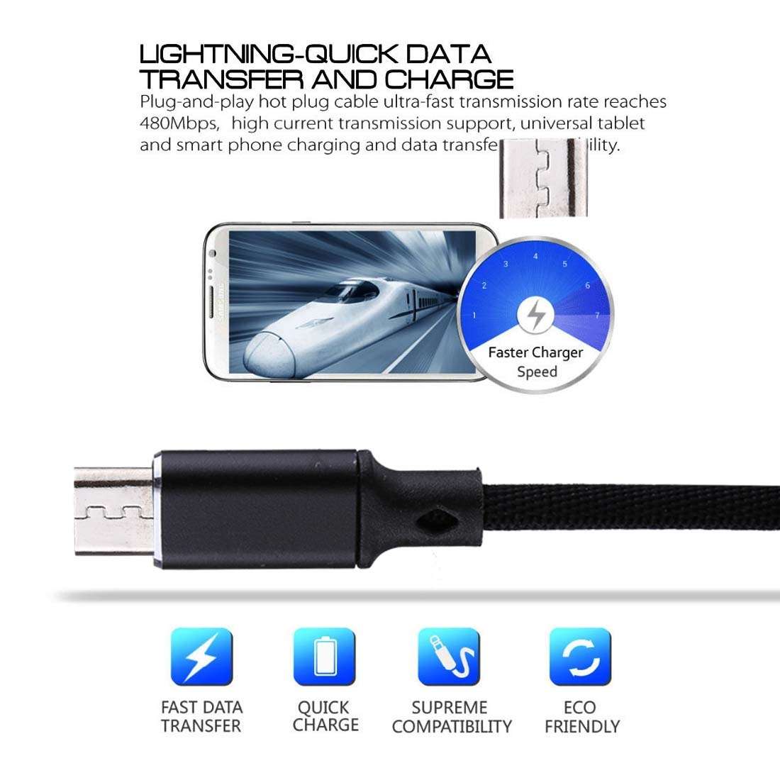 1m 2A Output USB to Micro USB Nylon Weave Style Data Sync Charging Cable