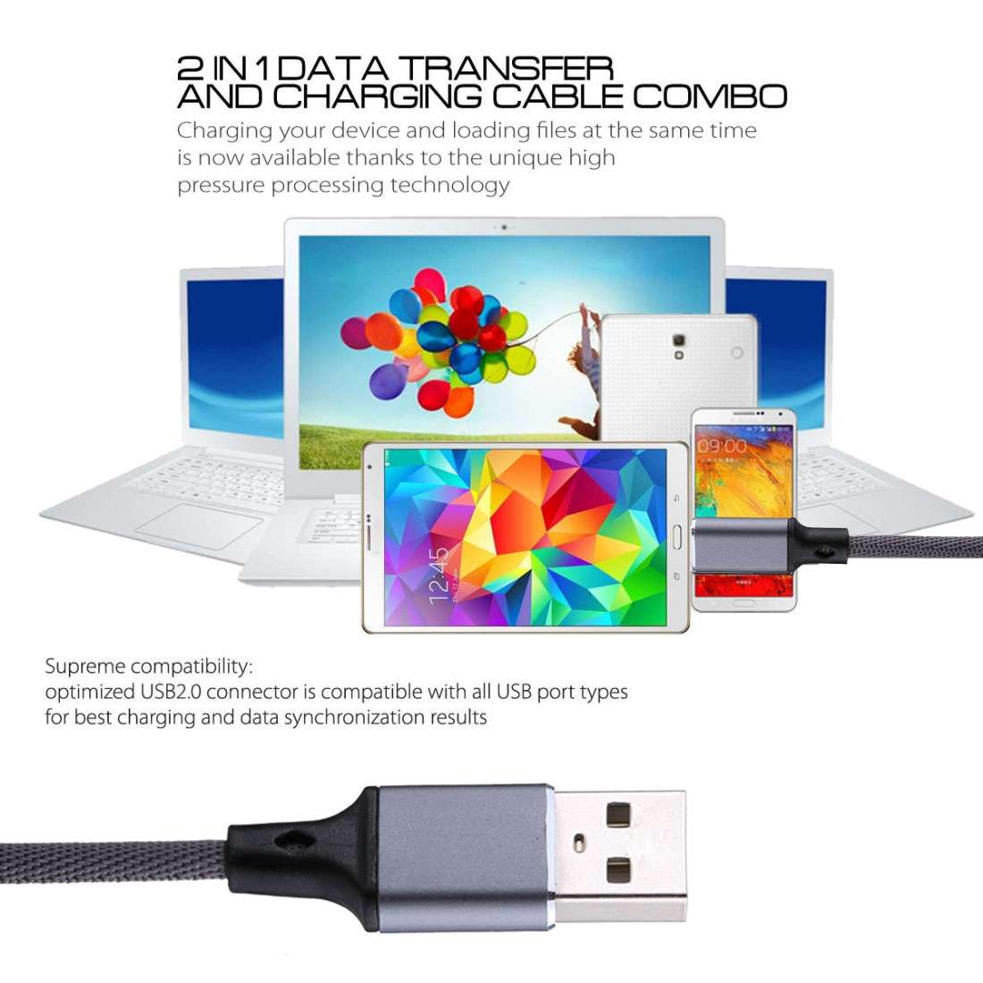 1m 2A Output USB to Micro USB Nylon Weave Style Data Sync Charging Cable