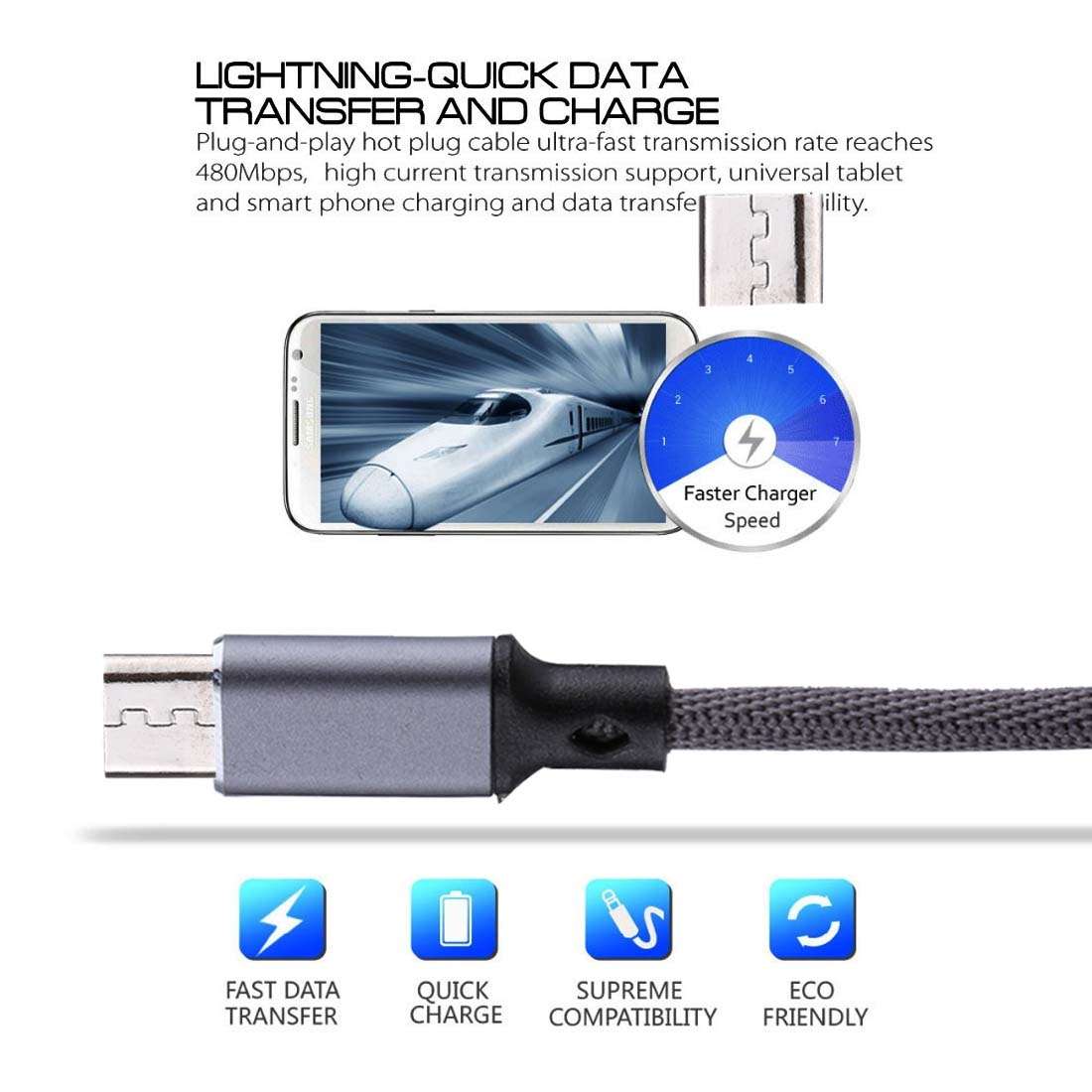 1m 2A Output USB to Micro USB Nylon Weave Style Data Sync Charging Cable