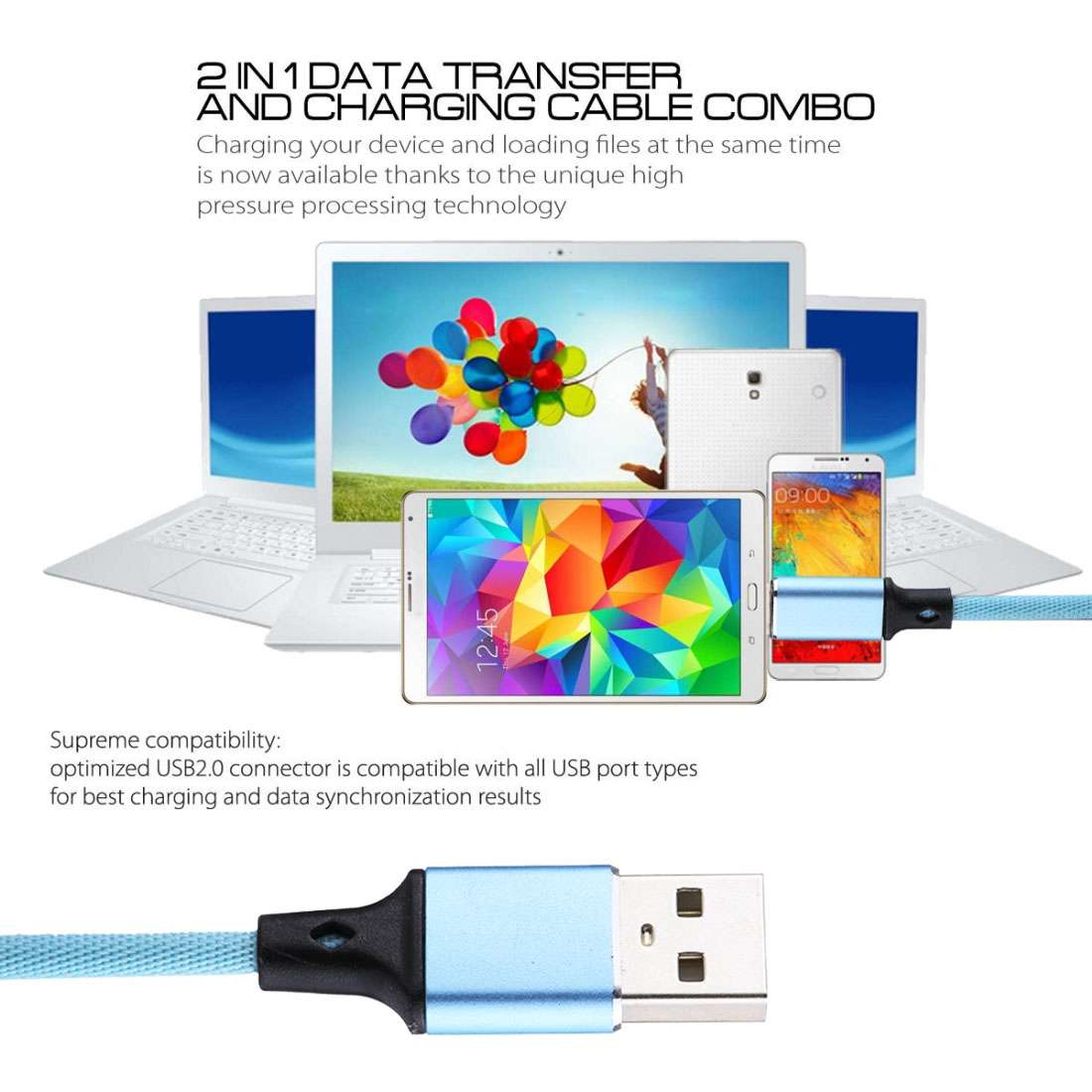 1m 2A Output USB to Micro USB Nylon Weave Style Data Sync Charging Cable