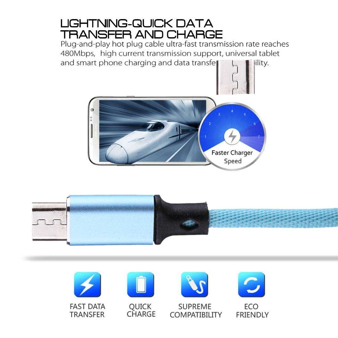 1m 2A Output USB to Micro USB Nylon Weave Style Data Sync Charging Cable
