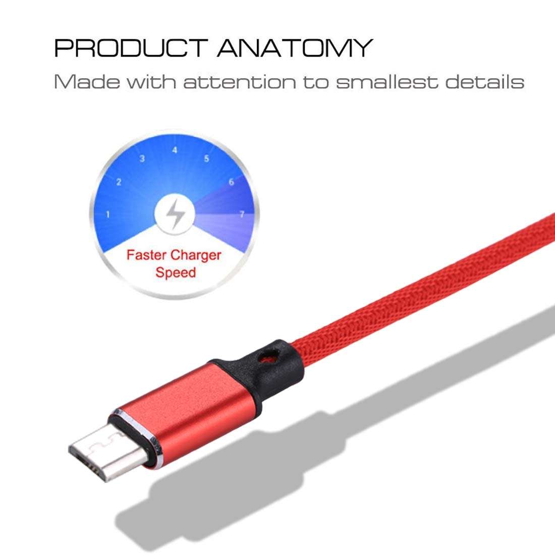 1m 2A Output USB to Micro USB Nylon Weave Style Data Sync Charging Cable
