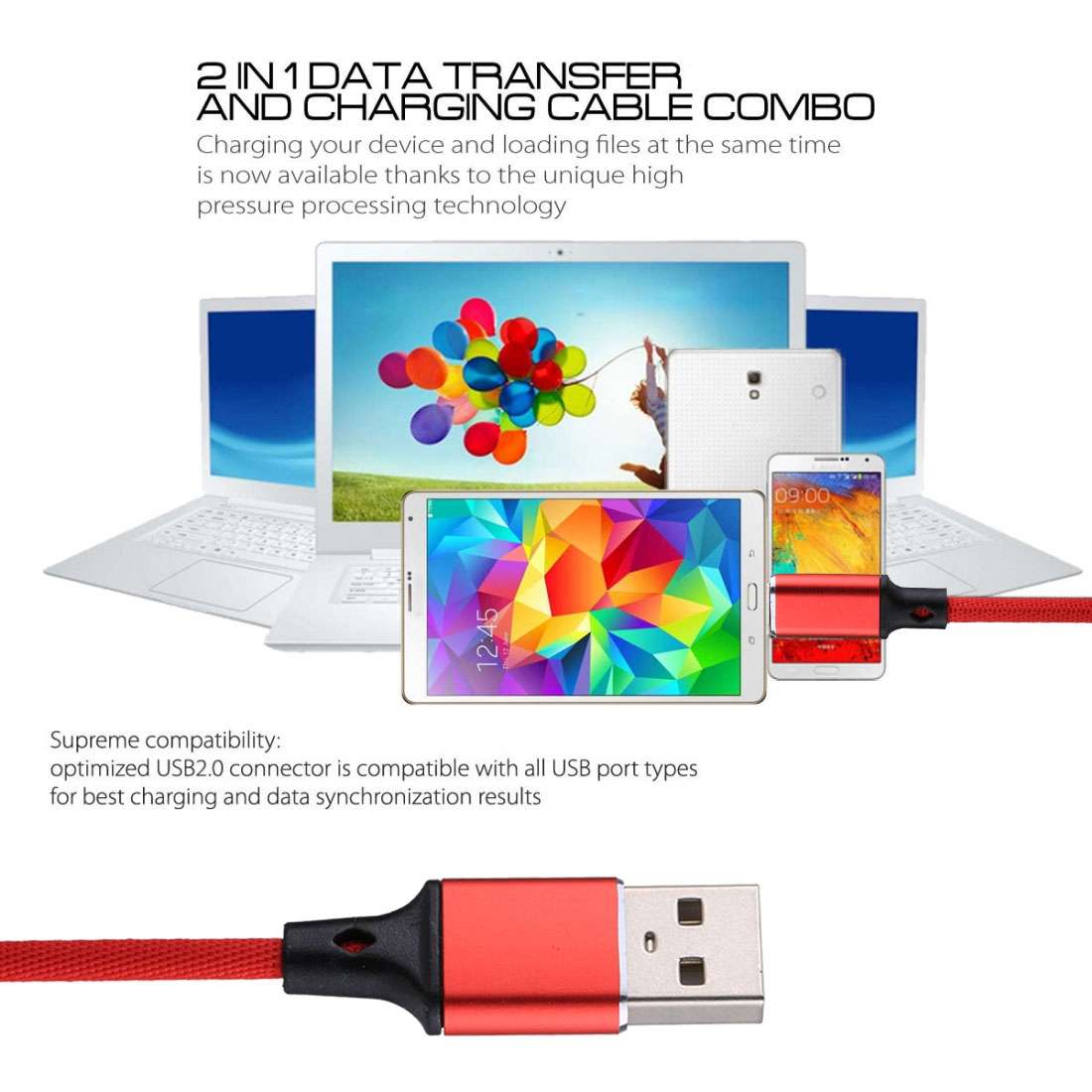 1m 2A Output USB to Micro USB Nylon Weave Style Data Sync Charging Cable