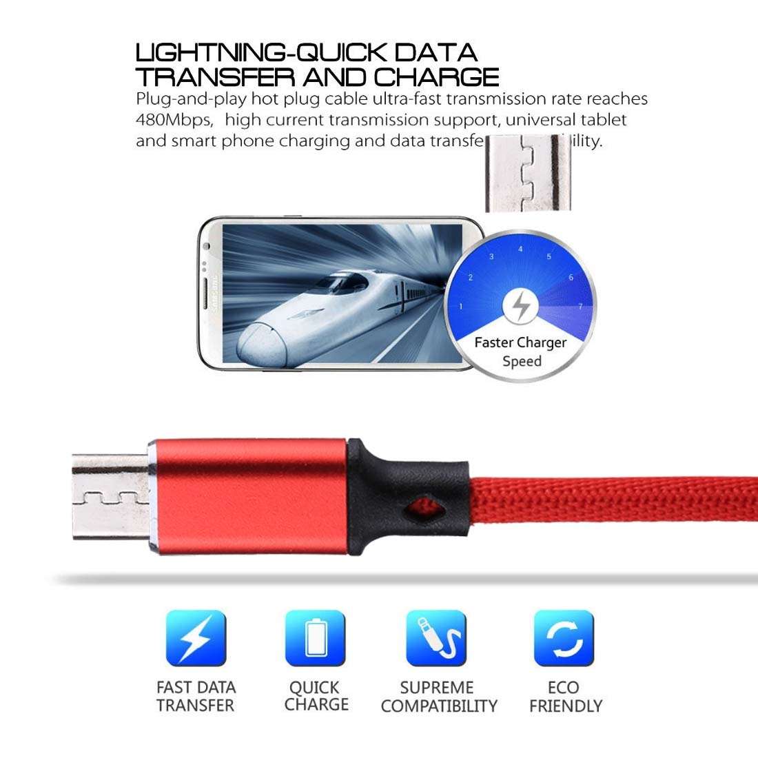 1m 2A Output USB to Micro USB Nylon Weave Style Data Sync Charging Cable