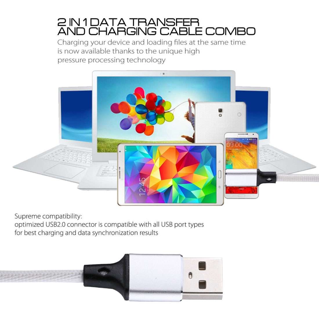 1m 2A Output USB to Micro USB Nylon Weave Style Data Sync Charging Cable
