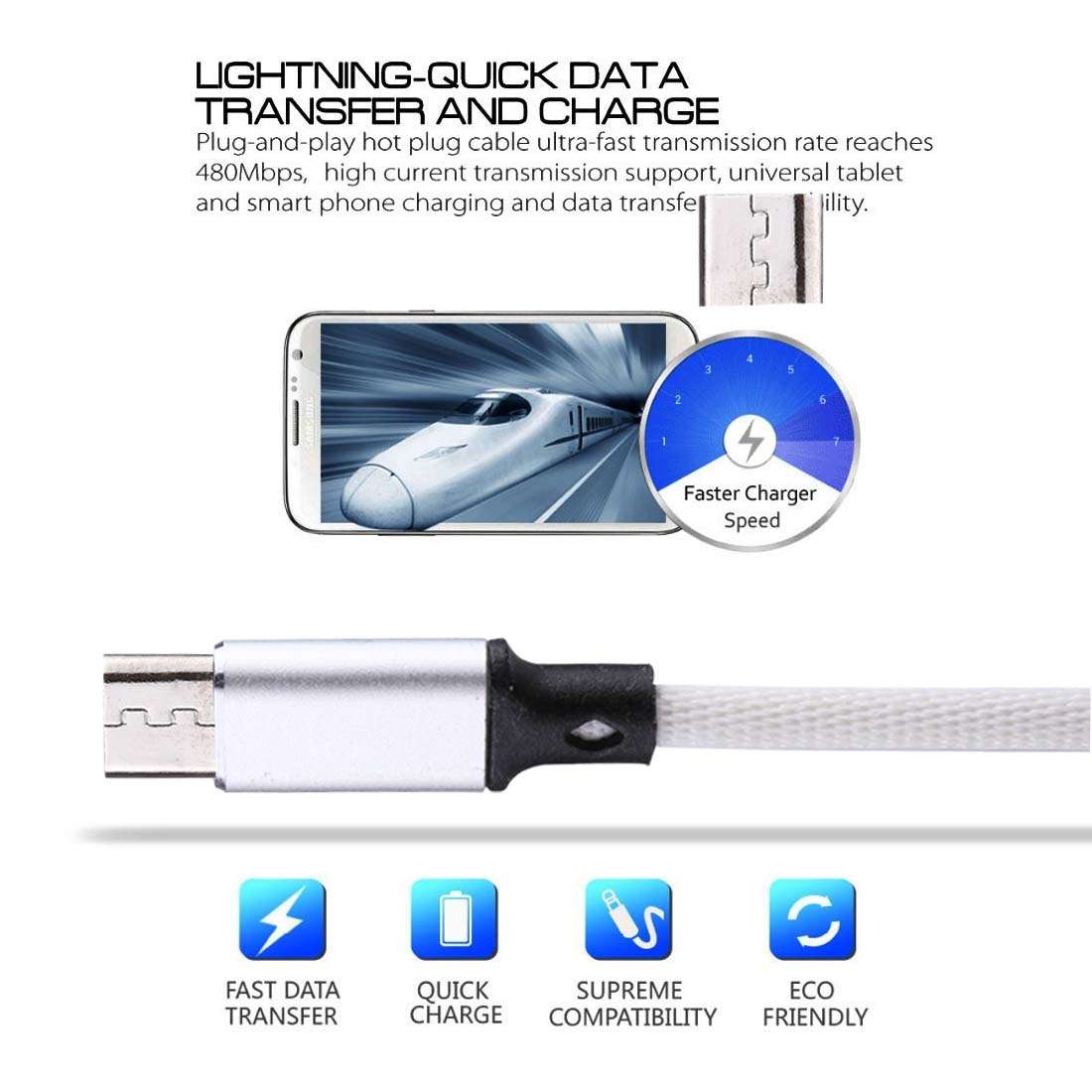 1m 2A Output USB to Micro USB Nylon Weave Style Data Sync Charging Cable