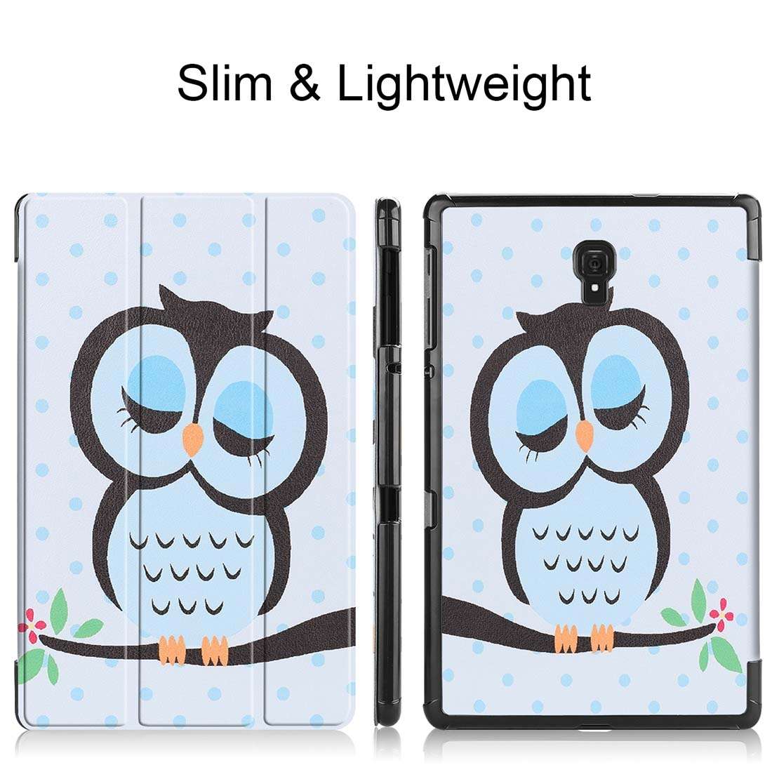Blue Dots and Owl Pattern Horizontal Flip PU Leather Case for Galaxy Tab A 10.5 / T595 & T590, wit