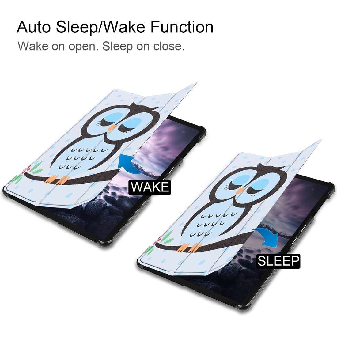 Blue Dots and Owl Pattern Horizontal Flip PU Leather Case for Galaxy Tab A 10.5 / T595 & T590, wit