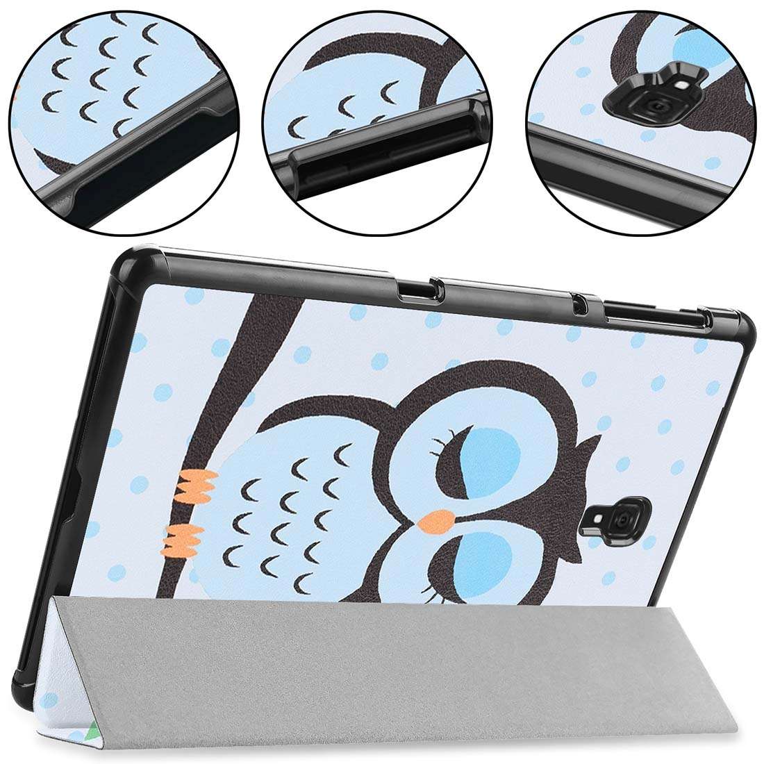 Blue Dots and Owl Pattern Horizontal Flip PU Leather Case for Galaxy Tab A 10.5 / T595 & T590, wit