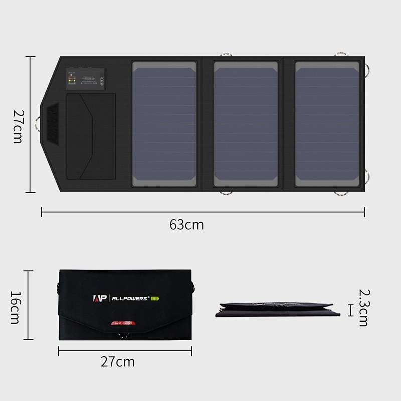 ALLPOWERS Solar Battery Charger Portable 5V 15W Dual USB+ Type-C Portable Solar Panel Charger Outdoo