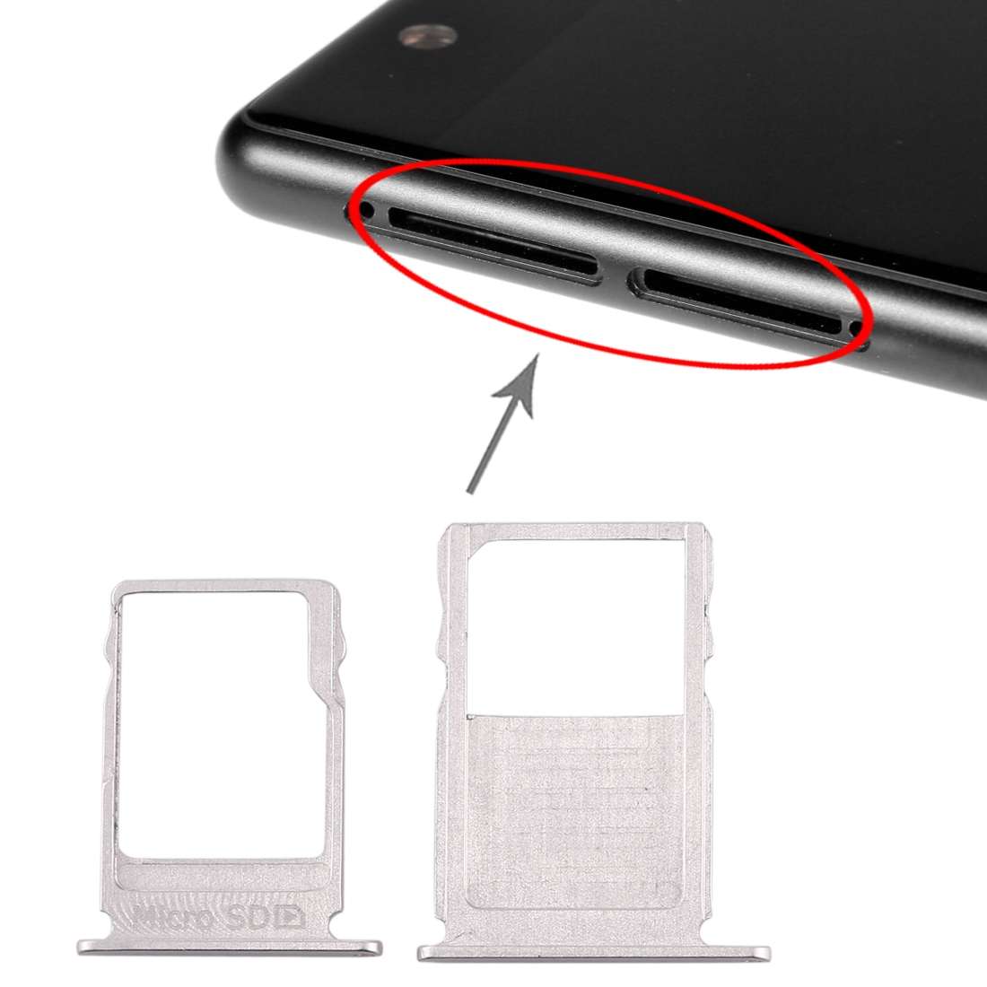 SIM Card Tray + Micro SD Card Tray for Nokia 3 TA-1020 TA-1028 TA-1032 TA-1038(Silver)