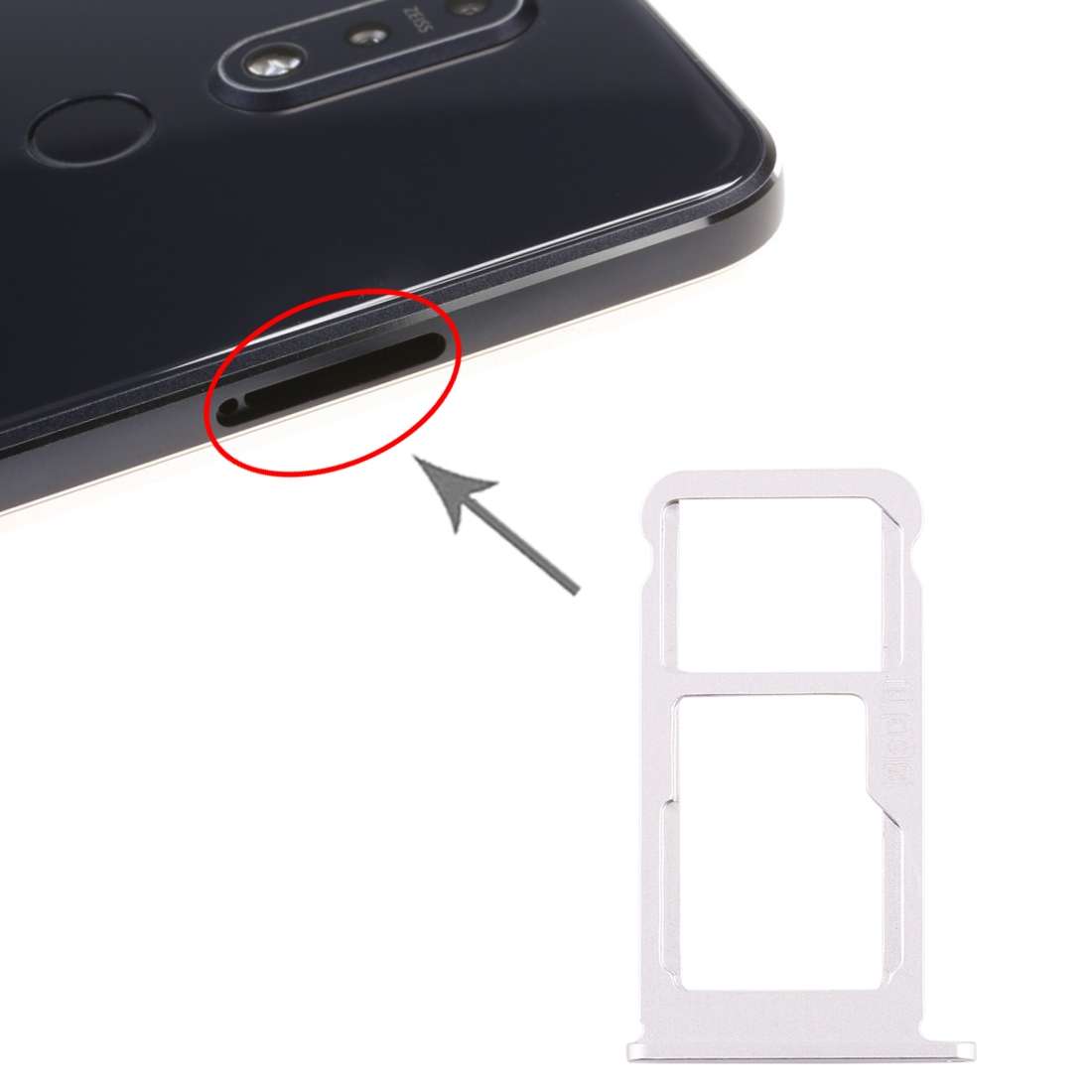 SIM Card Tray + SIM Card Tray / Micro SD Card Tray for Nokia 7.1 / TA-1100 TA-1096 TA ... (Silver)